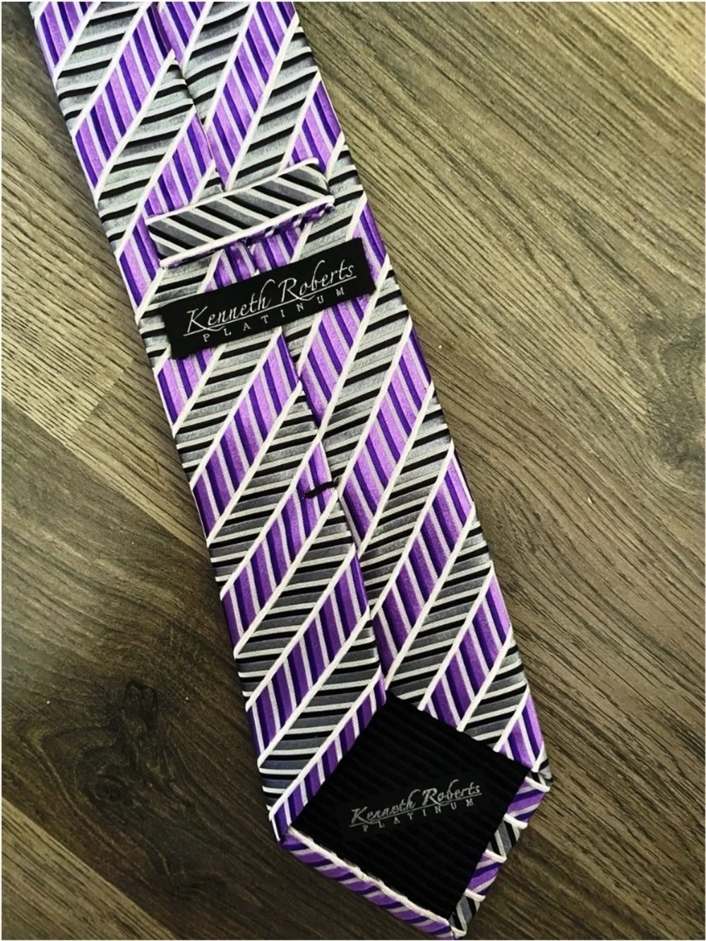 KENNETH ROBERTS Platinum Purple Printed Silk Blend Men’s Tie